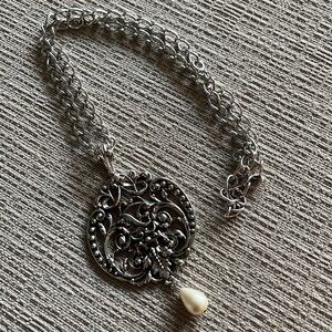 Vintage Avon Necklace Art Nouveau Style Scroll Faux Pearl Drop Pendant Necklace